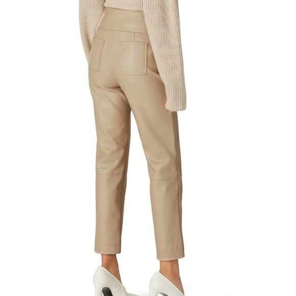 Jonathan Simkhai Tessa Tie Belt Faux Vegan Leather High Rise Straight Tan Pants - Picture 3 of 12